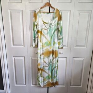 The Fifth Label Womens Long Sleeve Abstract Botanical Maxi Dress Green Gold US 6
